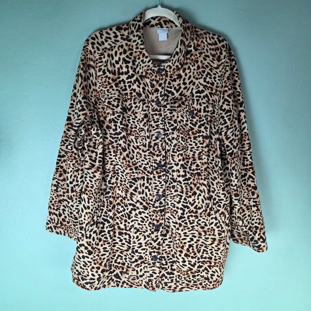 Chicos Womens Elongated Ponte Mountain Lynx Animal Long Sleeve Jacket 3 Black